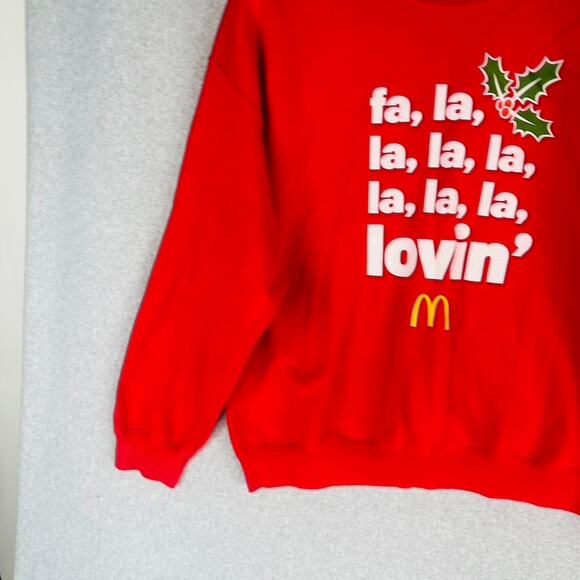 McDonald’s Unisex XL Sweatshirt Holiday Christmas Fa La La Lovin Red Mickey D’s - Picture 4 of 11